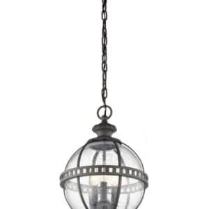 Halleron Udendørs loftlampe lanterne i aluminium og glas Ø30,5 cm 3 x E14 - Antik metalgrå/Klar med dråbeeffekt