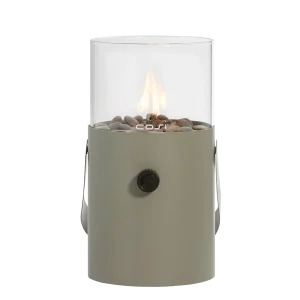 COSI FIRES Cosiscoop Original gaslanterne, m. hank, glas og småsten - olivengrøn metal (H:30)