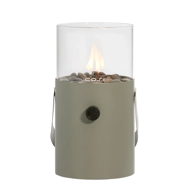 COSI FIRES Cosiscoop Original gaslanterne, m. hank, glas og småsten - olivengrøn metal (H:30)