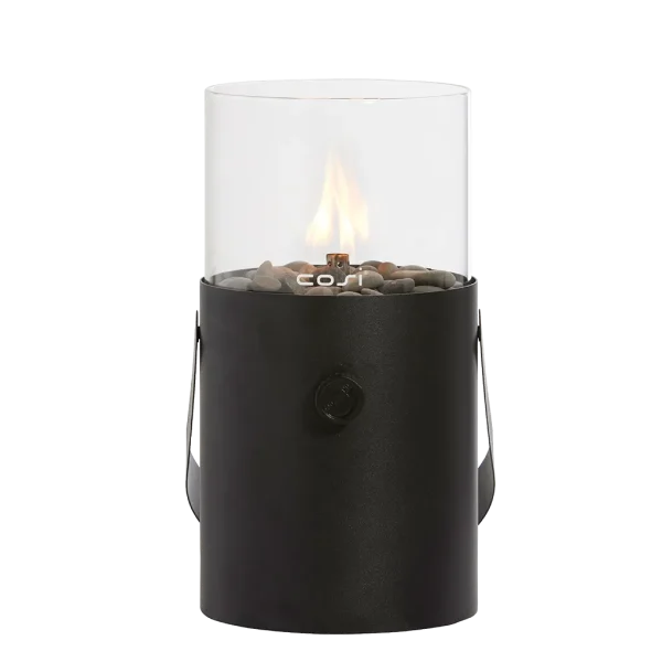 COSI FIRES Cosiscoop Original gaslanterne, m. hank, glas og småsten - sort metal (H:30)