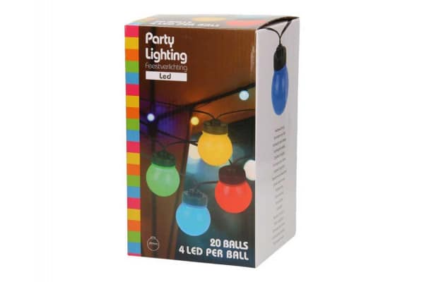 Lyskæde, LED m/20 pærer, Multifarvet