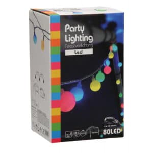Lyskæde, LED m/80 pærer, Multifarvet