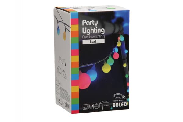 Lyskæde, LED m/80 pærer, Multifarvet